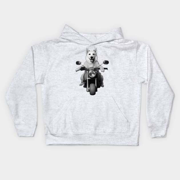 Biker Dog on Motorcycle Kids Hoodie by Teravitha